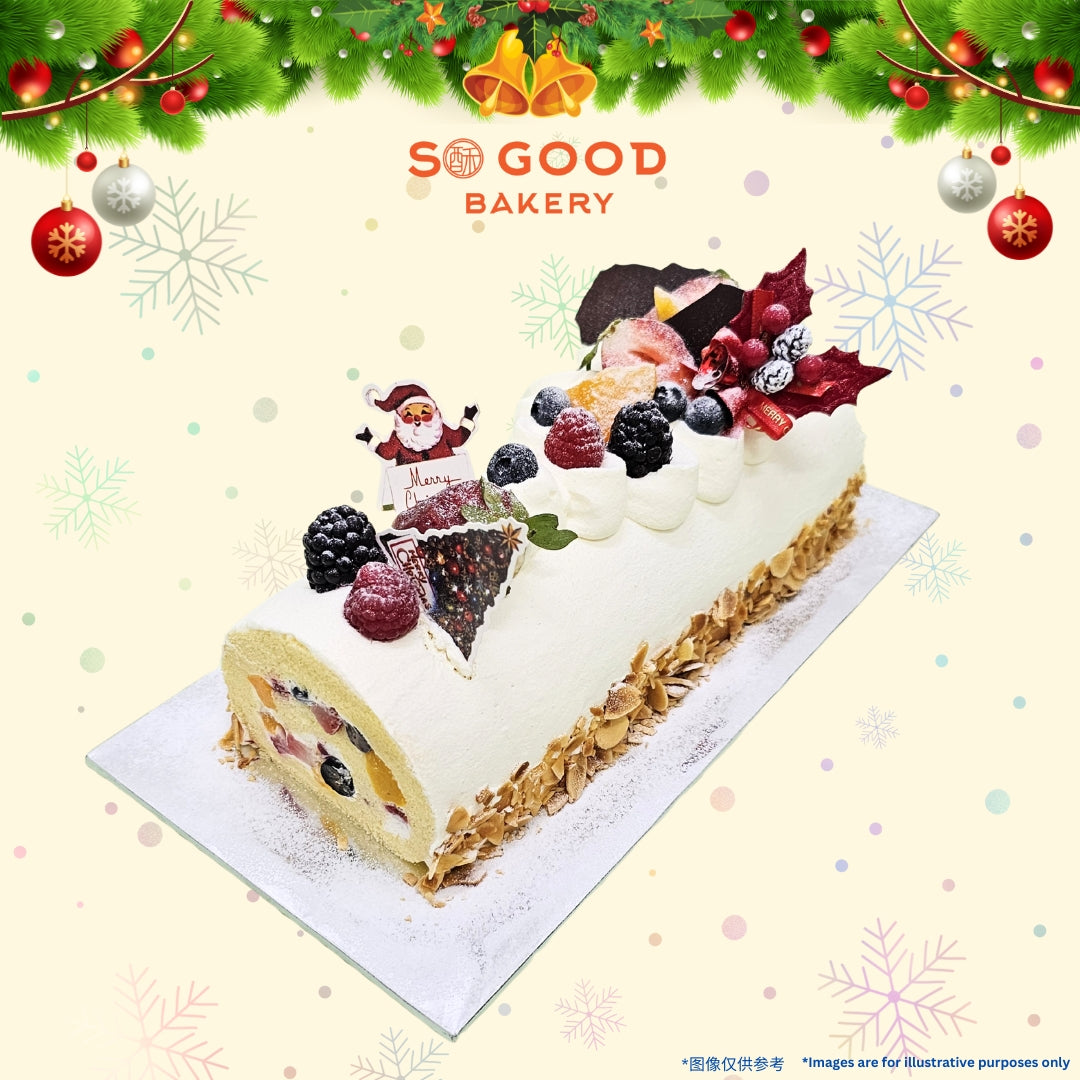 Mixed Fruits Vanilla Sponge Log Cake 综合水果树形蛋糕