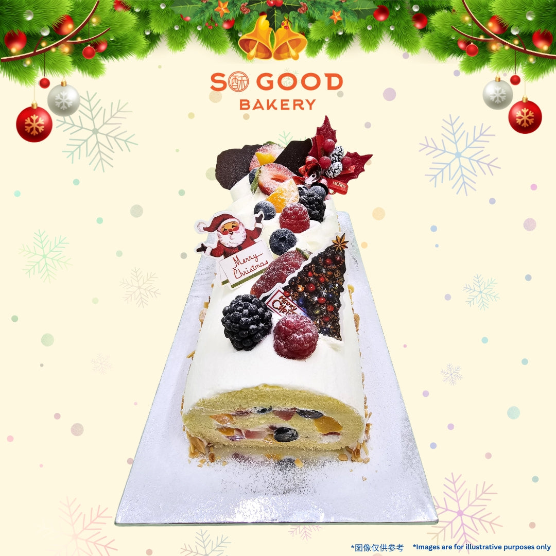 Mixed Fruits Vanilla Sponge Log Cake 综合水果树形蛋糕