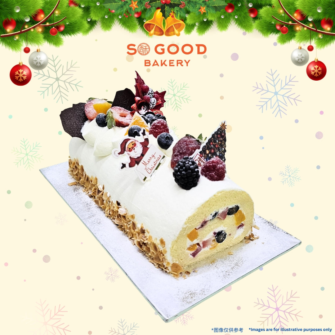 Mixed Fruits Vanilla Sponge Log Cake 综合水果树形蛋糕
