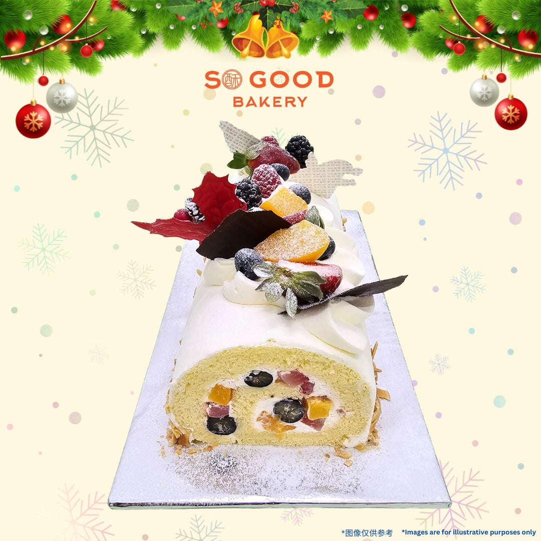 Mixed Fruits Vanilla Sponge Log Cake 综合水果树形蛋糕
