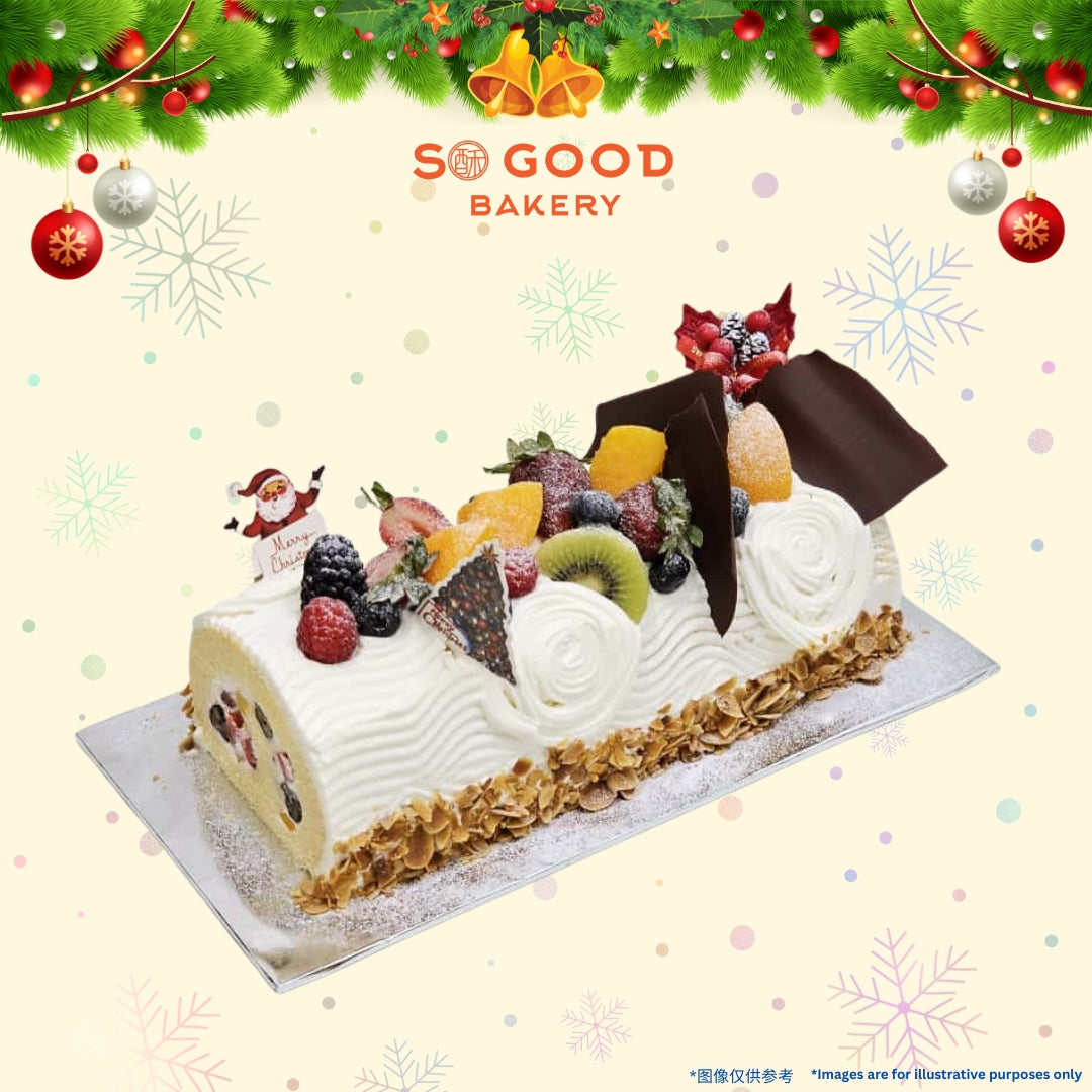 Mixed Fruits Vanilla Sponge Log Cake 综合水果树形蛋糕