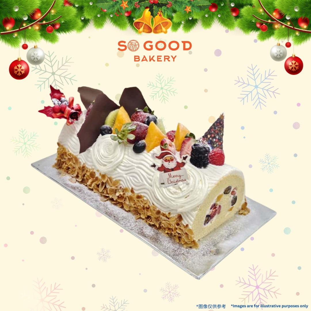 Mixed Fruits Vanilla Sponge Log Cake 综合水果树形蛋糕