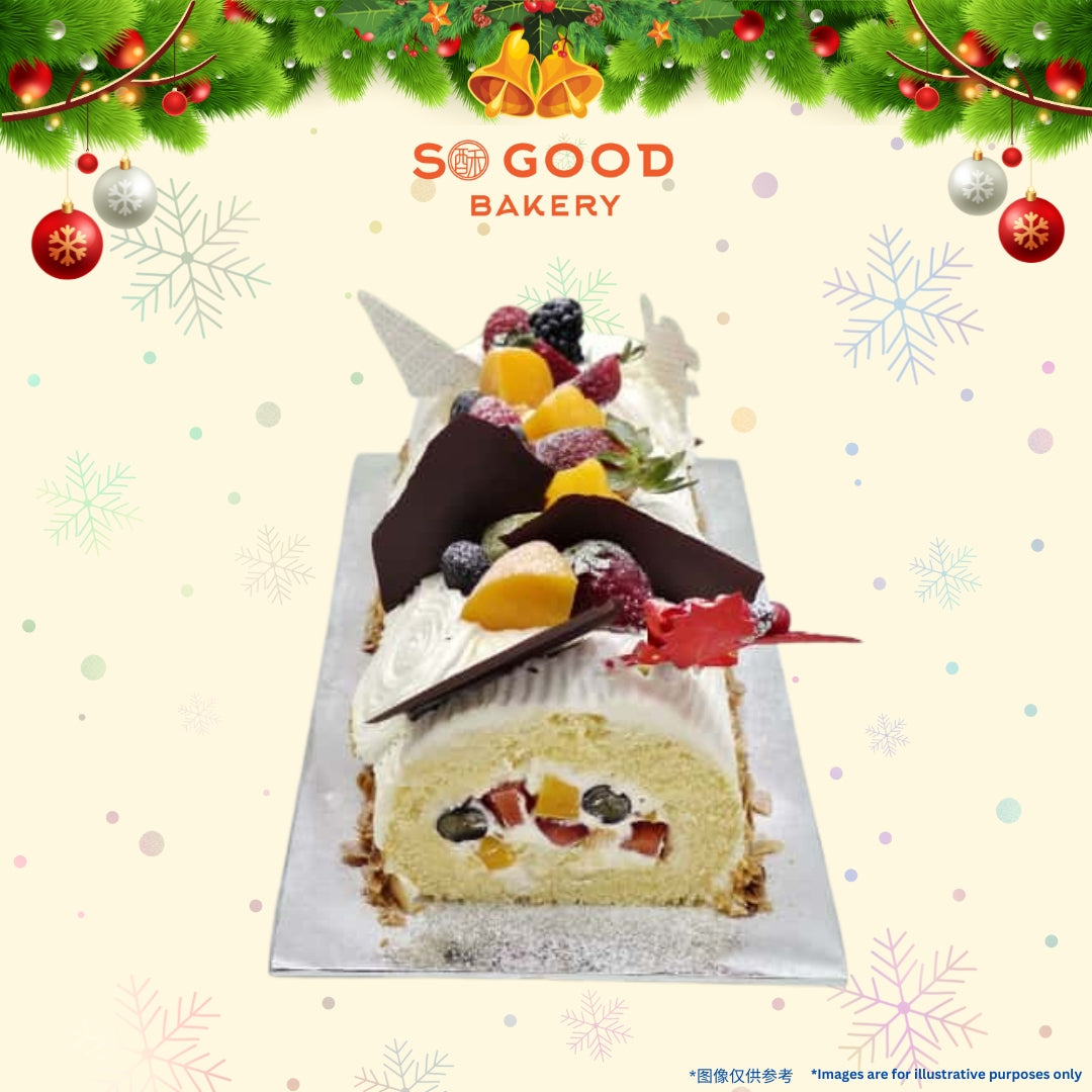 Mixed Fruits Vanilla Sponge Log Cake 综合水果树形蛋糕